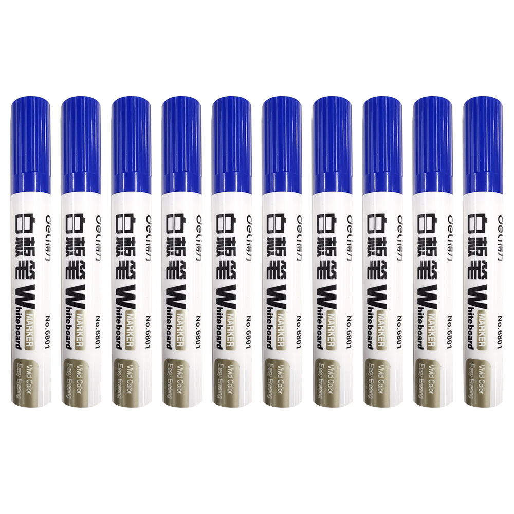 Deli 10pc Deli Office/Home Erasable Whiteboard Marker/Pen Bullet Tip Blue (3 Pack) — image 2