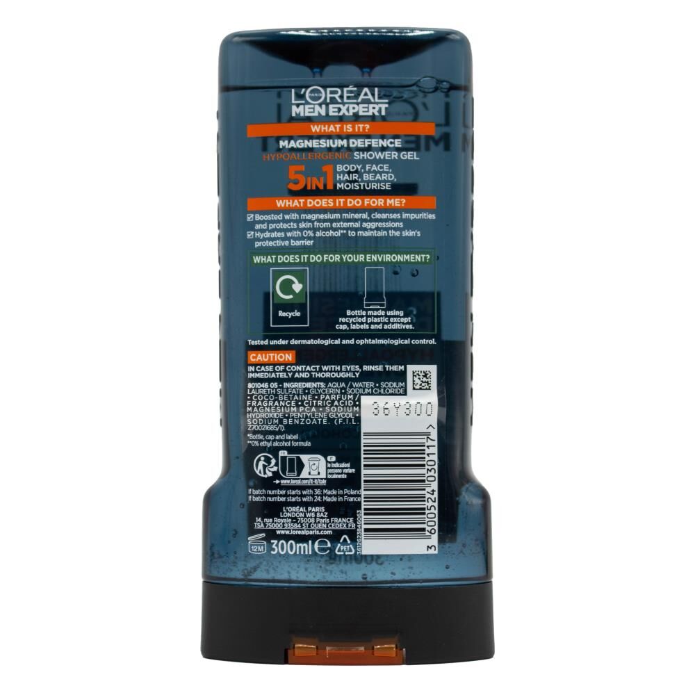 Loreal 300ml Shower Gel Men Expert Hypoallergenic Magnesium Mineral