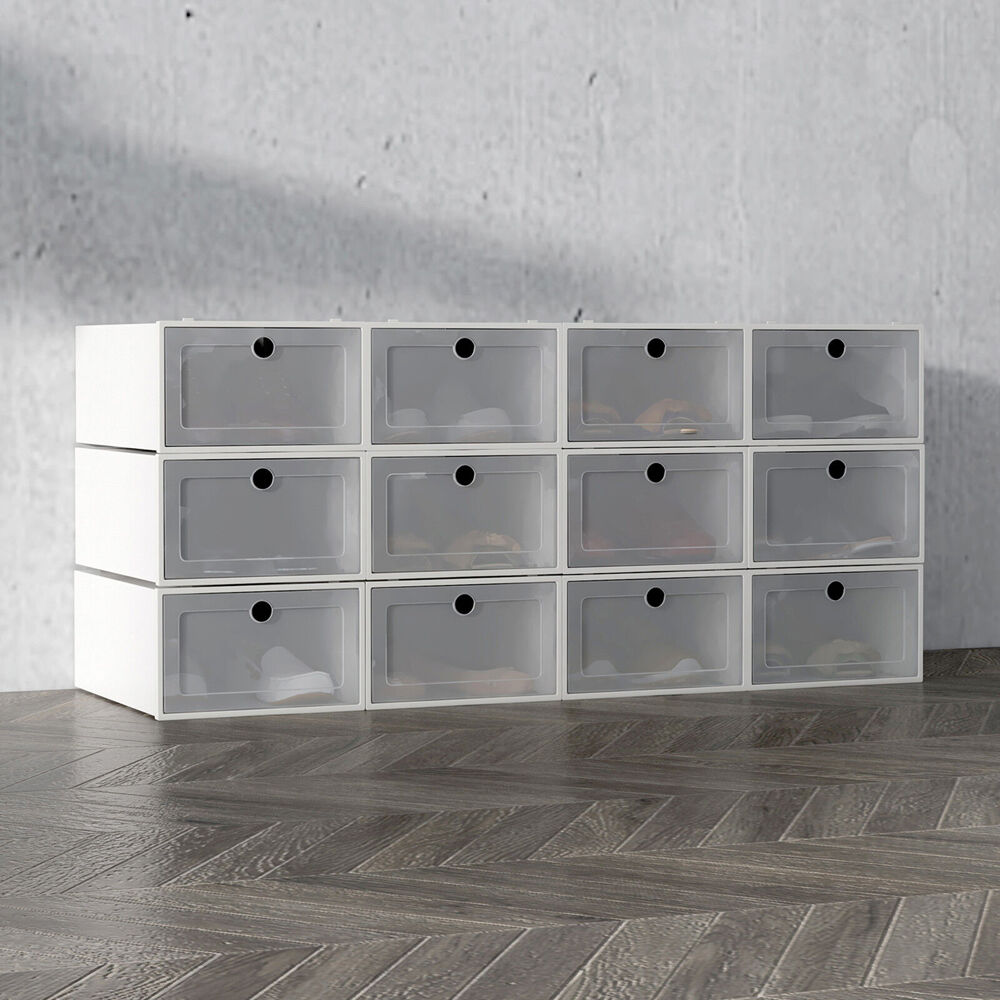 10005044-12pc-casa-decor-stackable-transparent-shoe-organiser-set-33x23cm-white