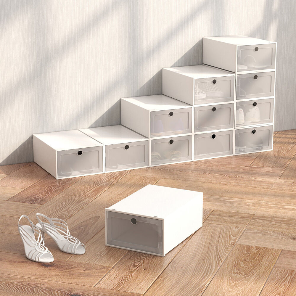10005044-12pc-casa-decor-stackable-transparent-shoe-organiser-set-33x23cm-white