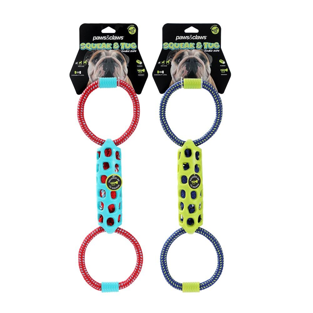 45333-paws-claws-squeak-tug-double-tugger-tpr-mesh-rope-39x12x5cm-assorted