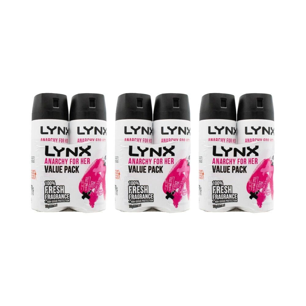 Lynx 2PK Lynx Anarchy for Her Deodorant Body Spray 48 Hr Protection 165ml Floral (3 Pack)