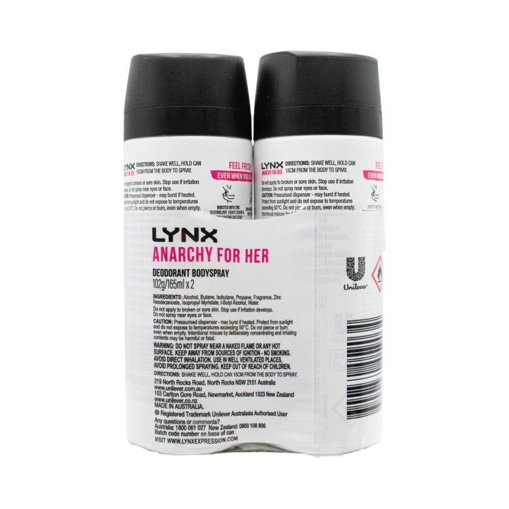 Lynx 2PK Lynx Anarchy for Her Deodorant Body Spray 48 Hr Protection 165ml Floral (3 Pack) — image 3