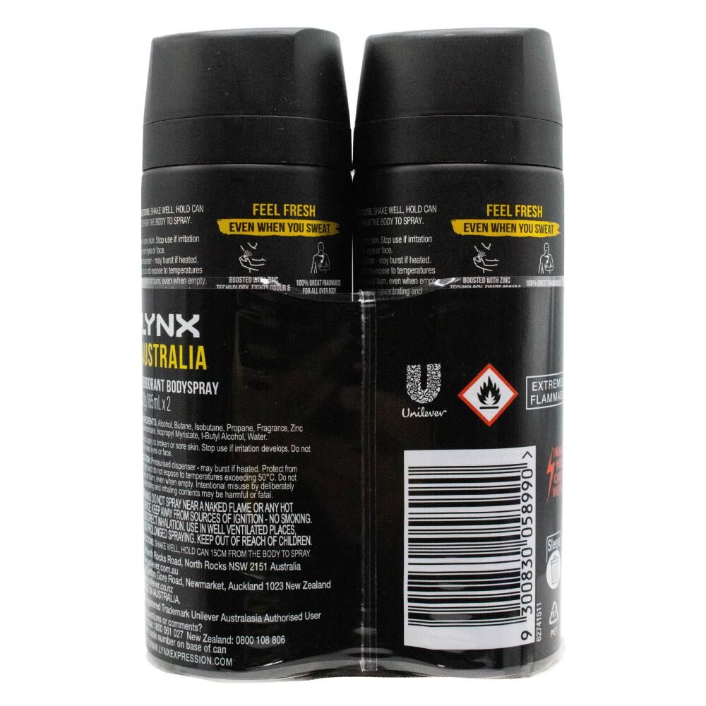 Lynx Deodorant Body Spray 48 Hr Odour Protection 165ml Australia Scent (2 Pack) — image 2