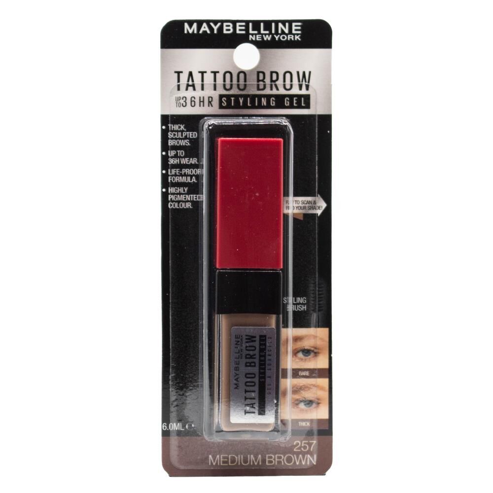 Maybelline 6ml Tattoo Brow 36H Styling Gel Carded - 257 Medium Brown