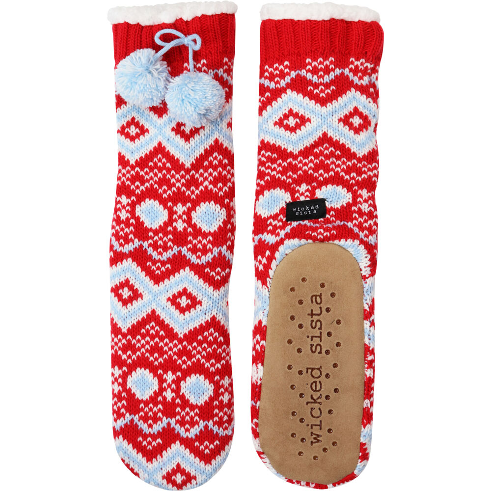 508858-wicked-sista-slipper-socks-diamond-nordic-w-pom-poms-one-size-red