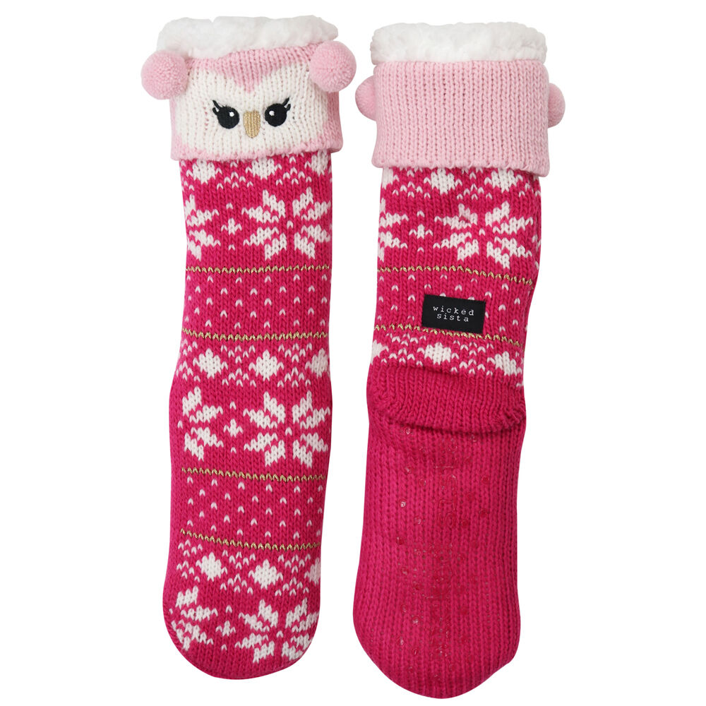 508856-wicked-sista-animal-slipper-socks-owl-cuff-one-size-pink