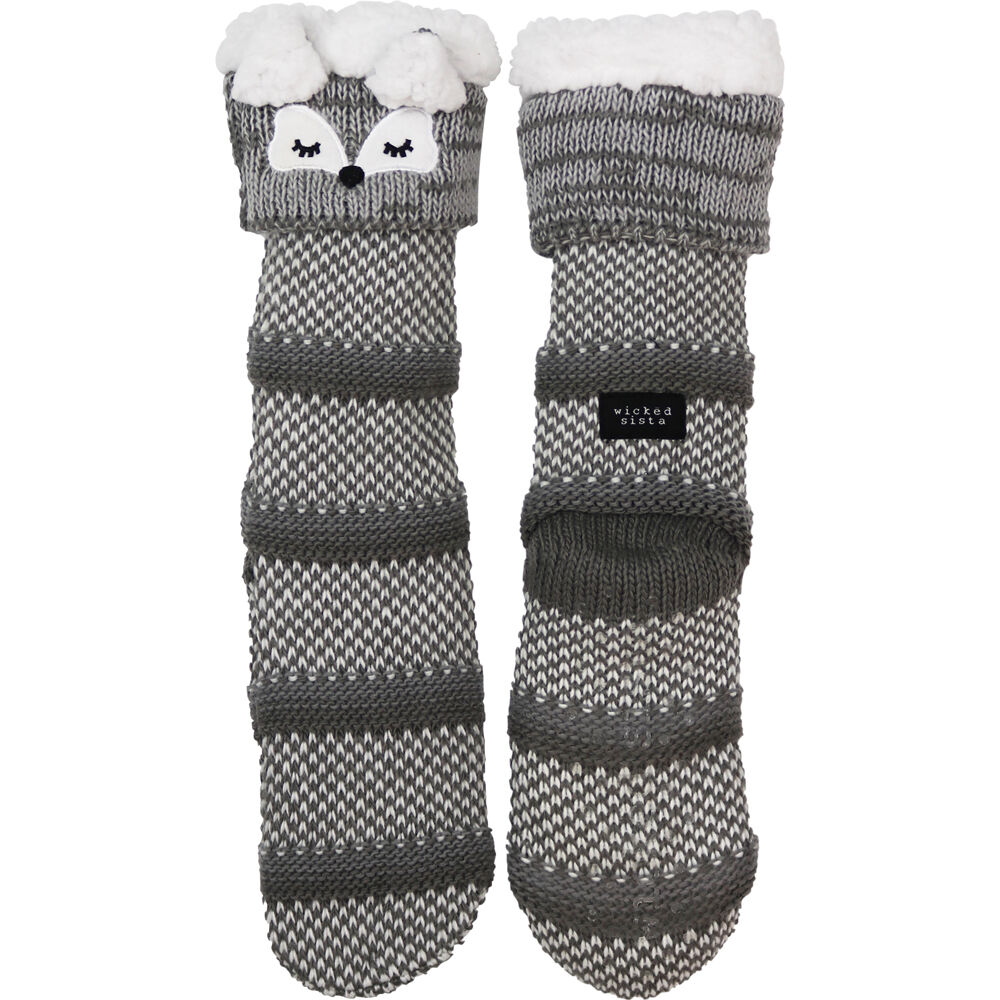 509645-wicked-sista-animal-slipper-socks-fox-cuff-one-size-grey
