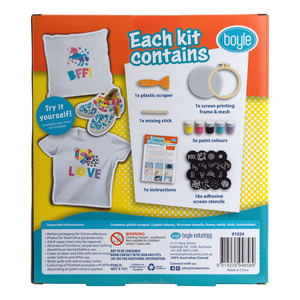 Boyle Screen Printing Paint Project Kit Kids DIY Craft 6y+