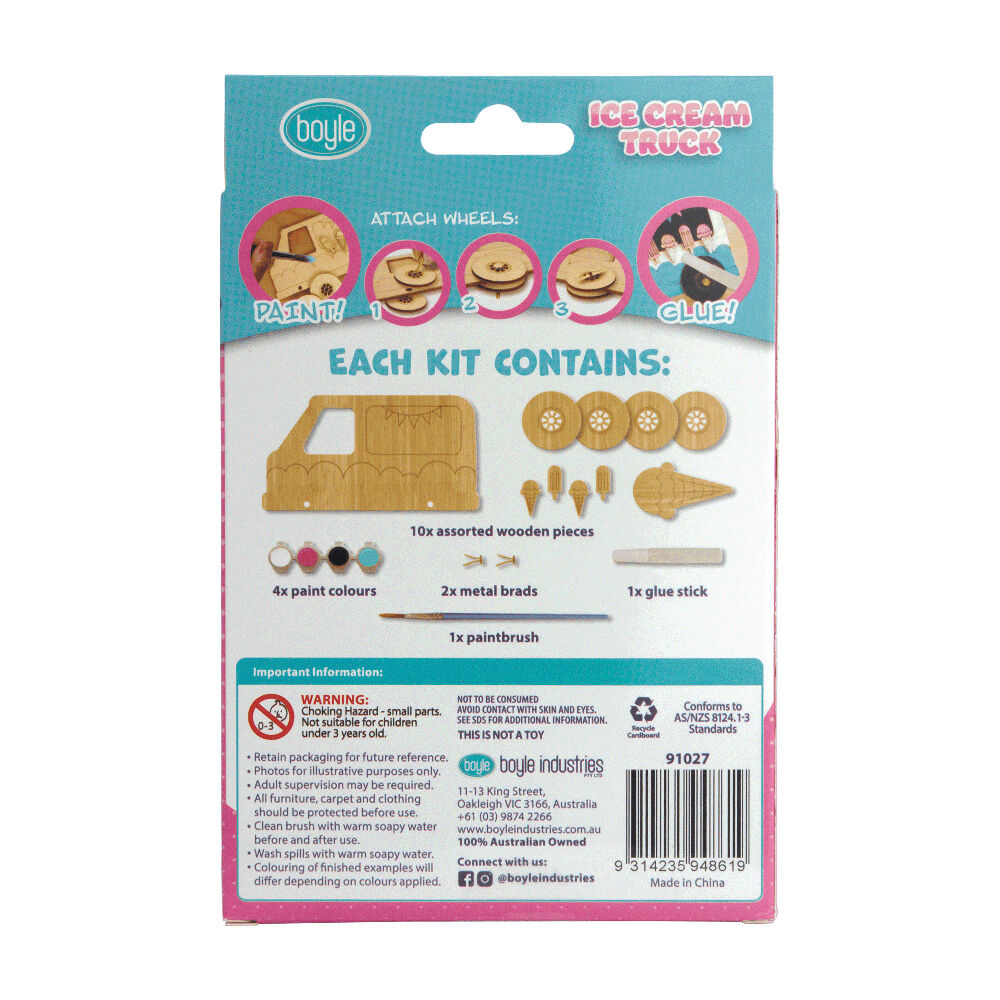 Boyle Wood Paint Kit Kids DIY Craft Buildable Icecream Truck