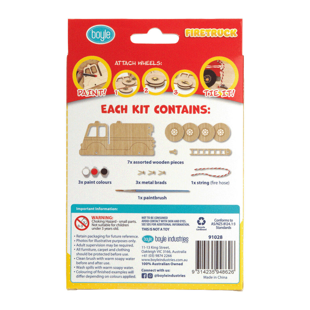 Boyle Wood Paint Kit Kids DIY Craft Buildable Firetruck