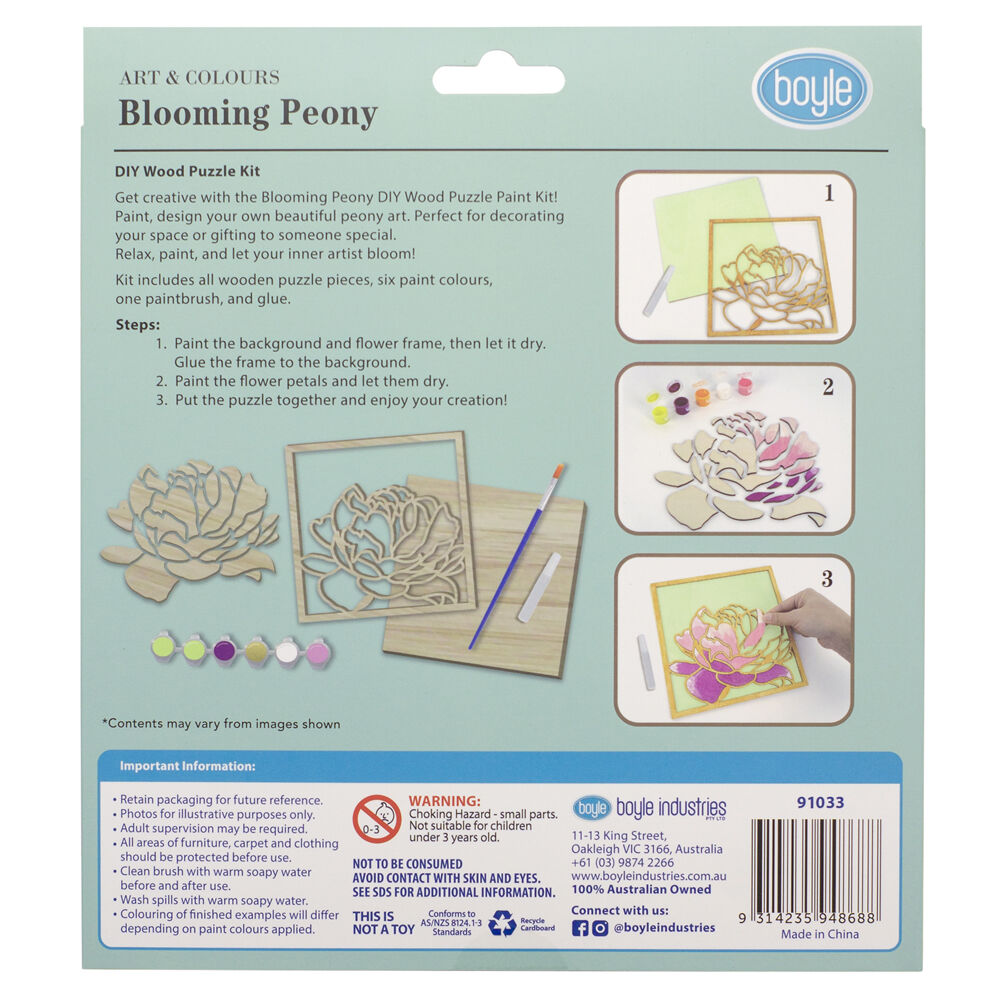 Boyle DIY Wood Puzzle Paint Kit Craft 20x20cm Blooming Peony