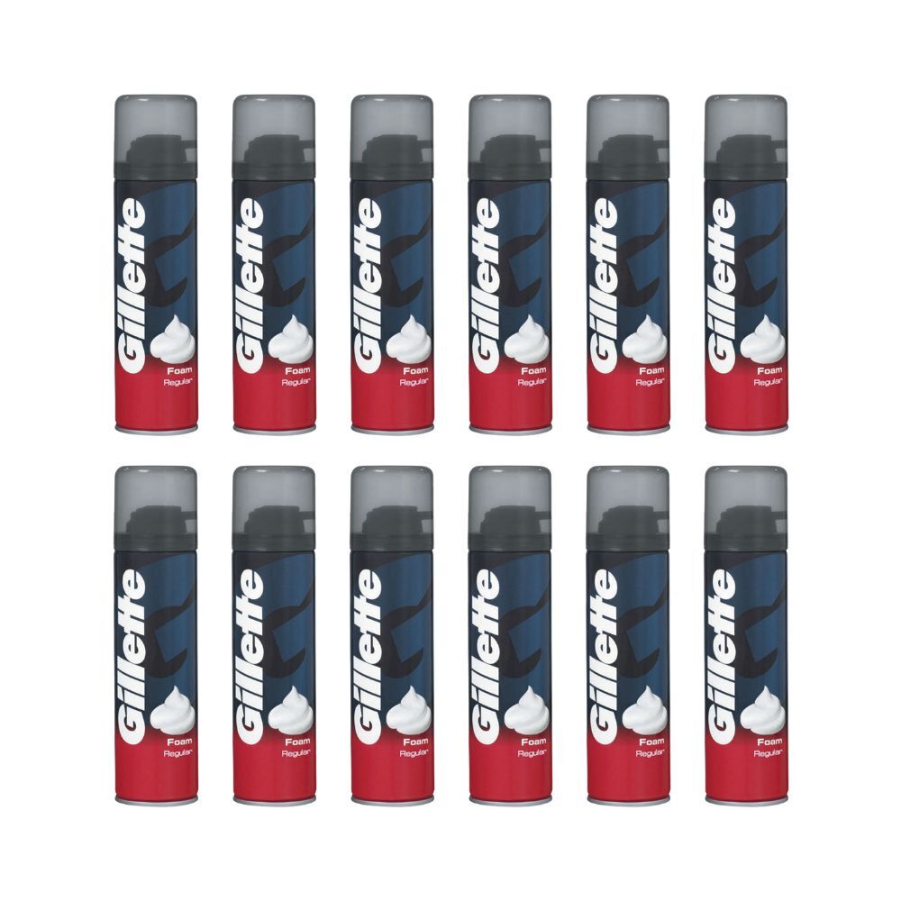 Gillette Grooming Shaving Foam Regular 200ml For All Skin Types Men (12 Pack)