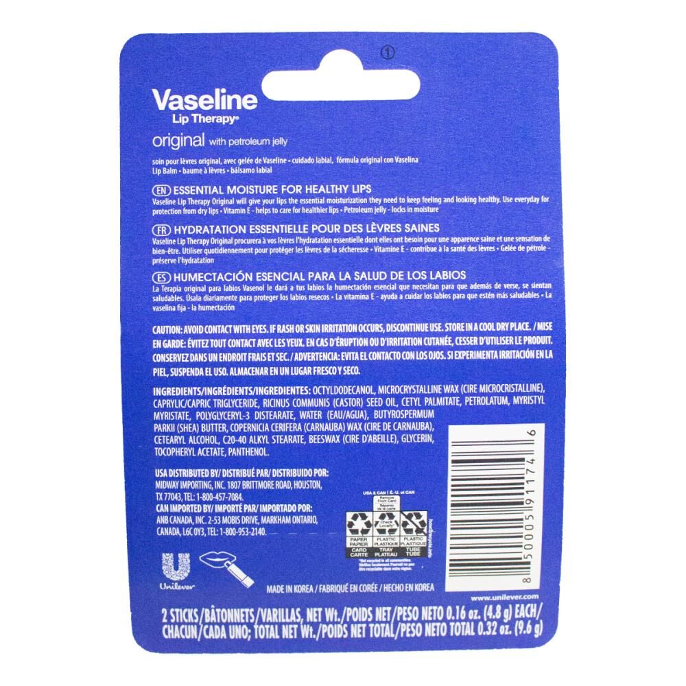 Vaseline Lip Balm Original Petroleum Jelly Moisture Therapy Stick 4.8g (2 Pack) — image 2