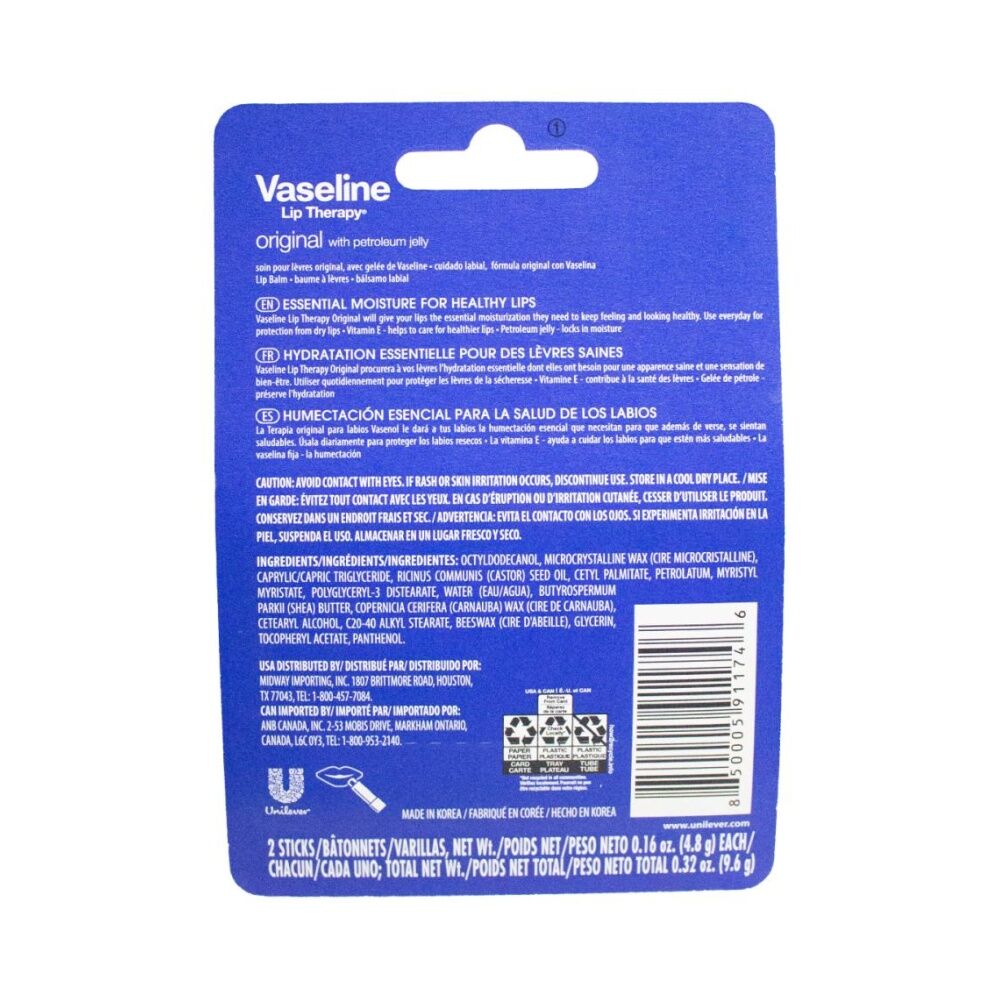 Vaseline 2PK Vaseline Lip Balm Original Petroleum Jelly Moisture Therapy Stick 4.8g (2 Pack) — image 3