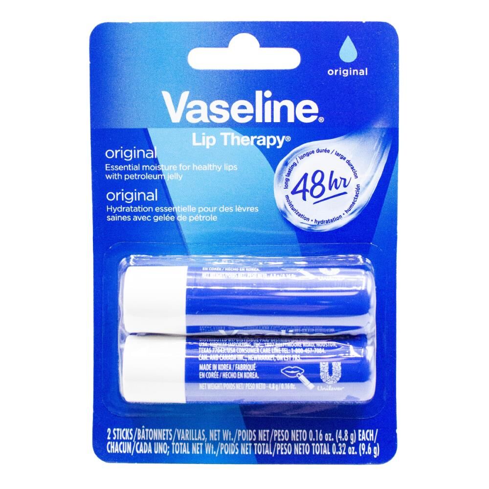 Vaseline Lip Balm Original Petroleum Jelly Moisture Therapy Stick 4.8g (2 Pack)