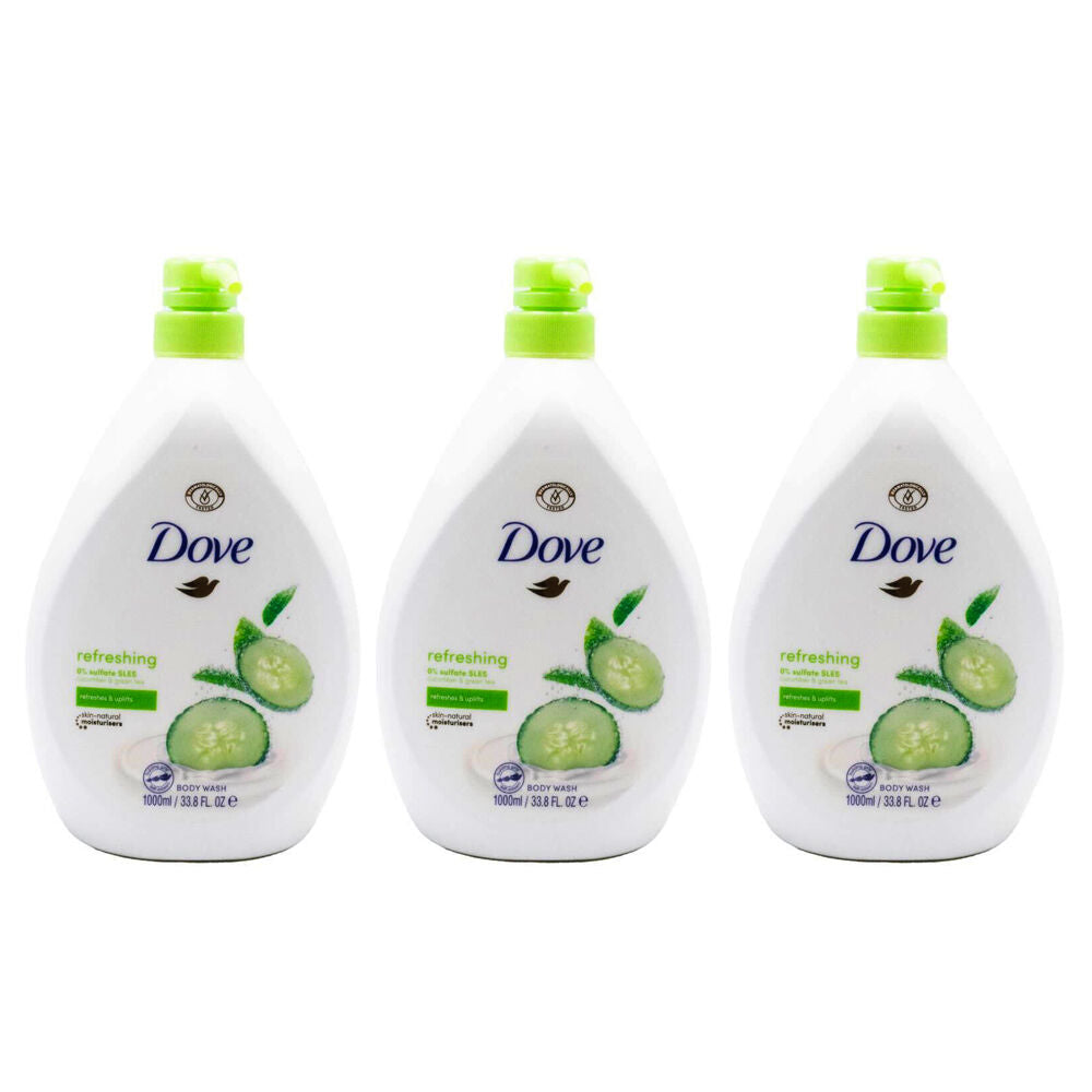 Dove Refreshing 1000ml Body Wash Cucumber & Green Tea Hydrating Care (3 Pack)