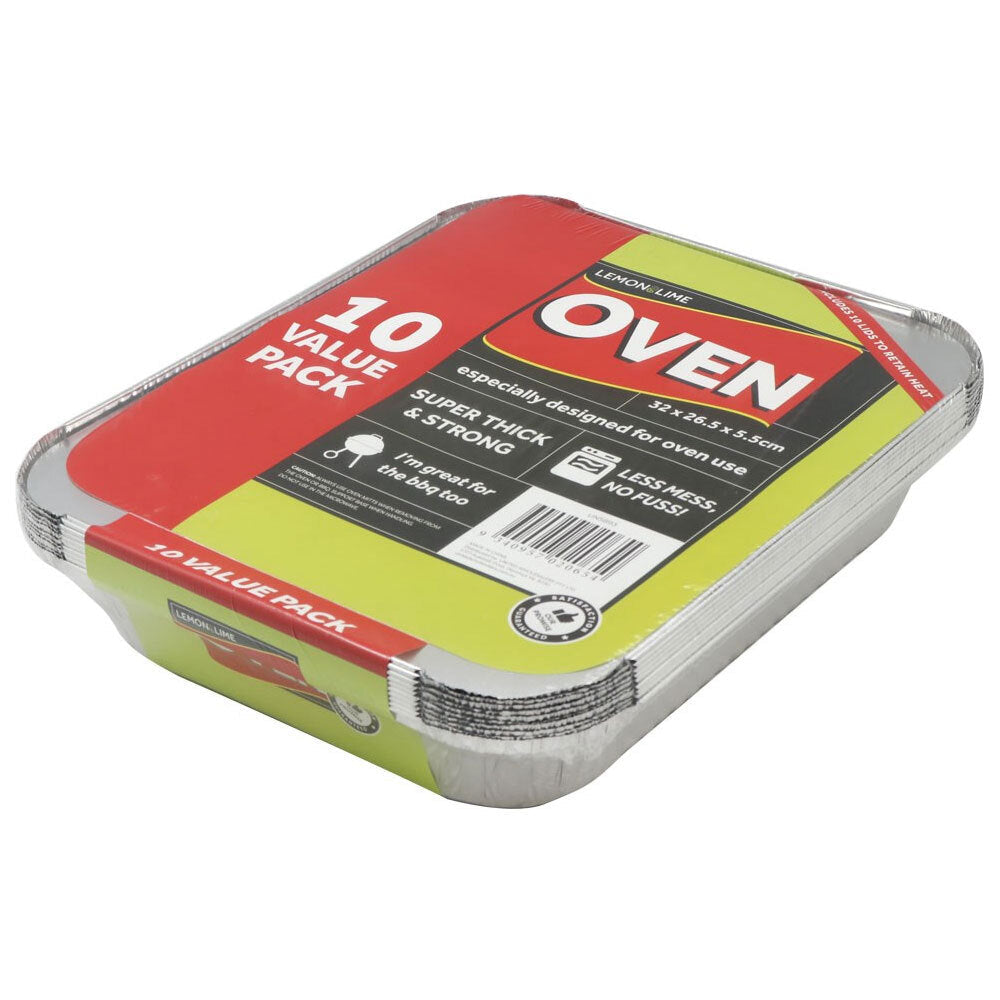 Lemon and Lime 10pc Lemon & Lime 32cm Aluminium BBQ Foil Tray Food Containers w/ Lid Silver (3 Pack) — image 2