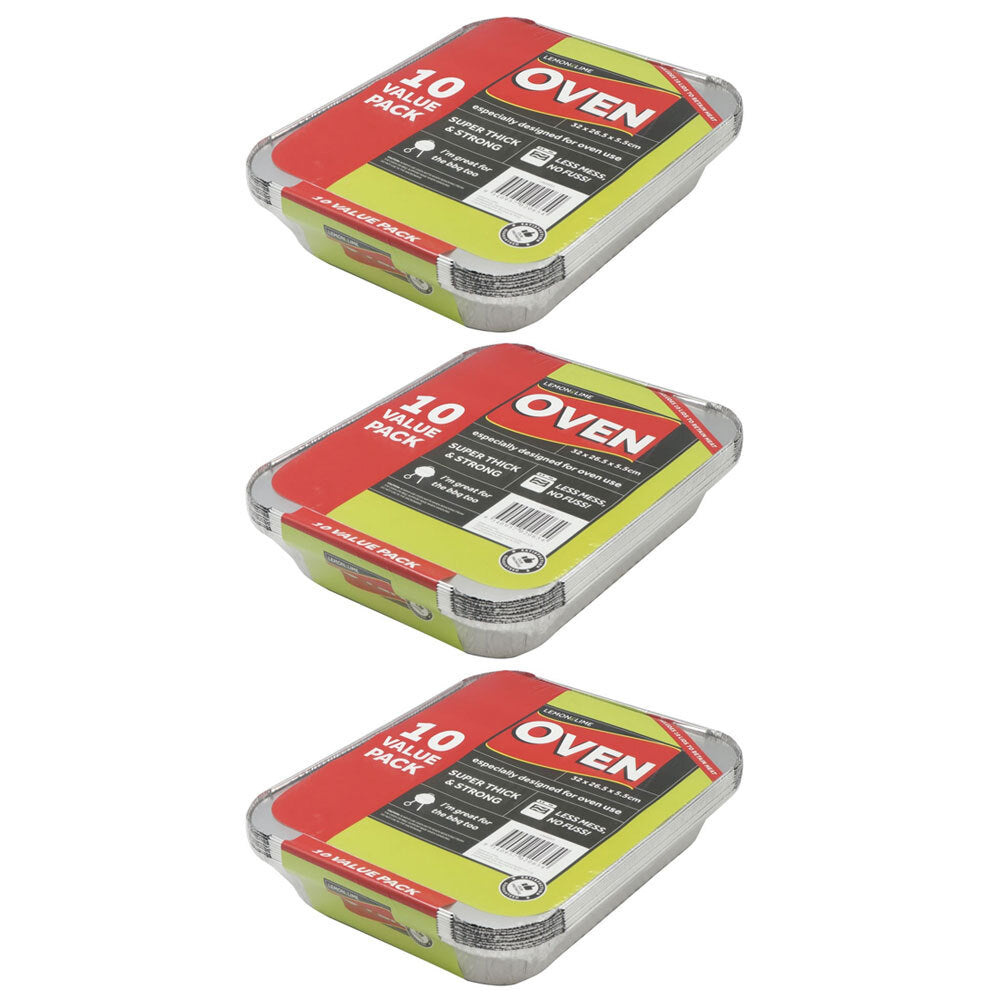 Lemon and Lime 10pc Lemon & Lime 32cm Aluminium BBQ Foil Tray Food Containers w/ Lid Silver (3 Pack)