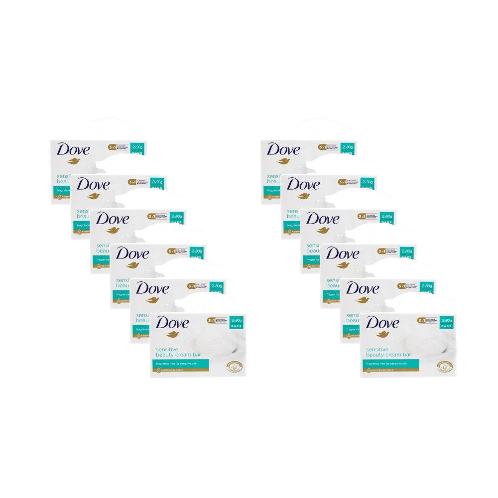 Dettol 2PK Dove Beauty Moisturising Cream Soap Bar Sensitive Fragrance-Free 90g (12 Pack)