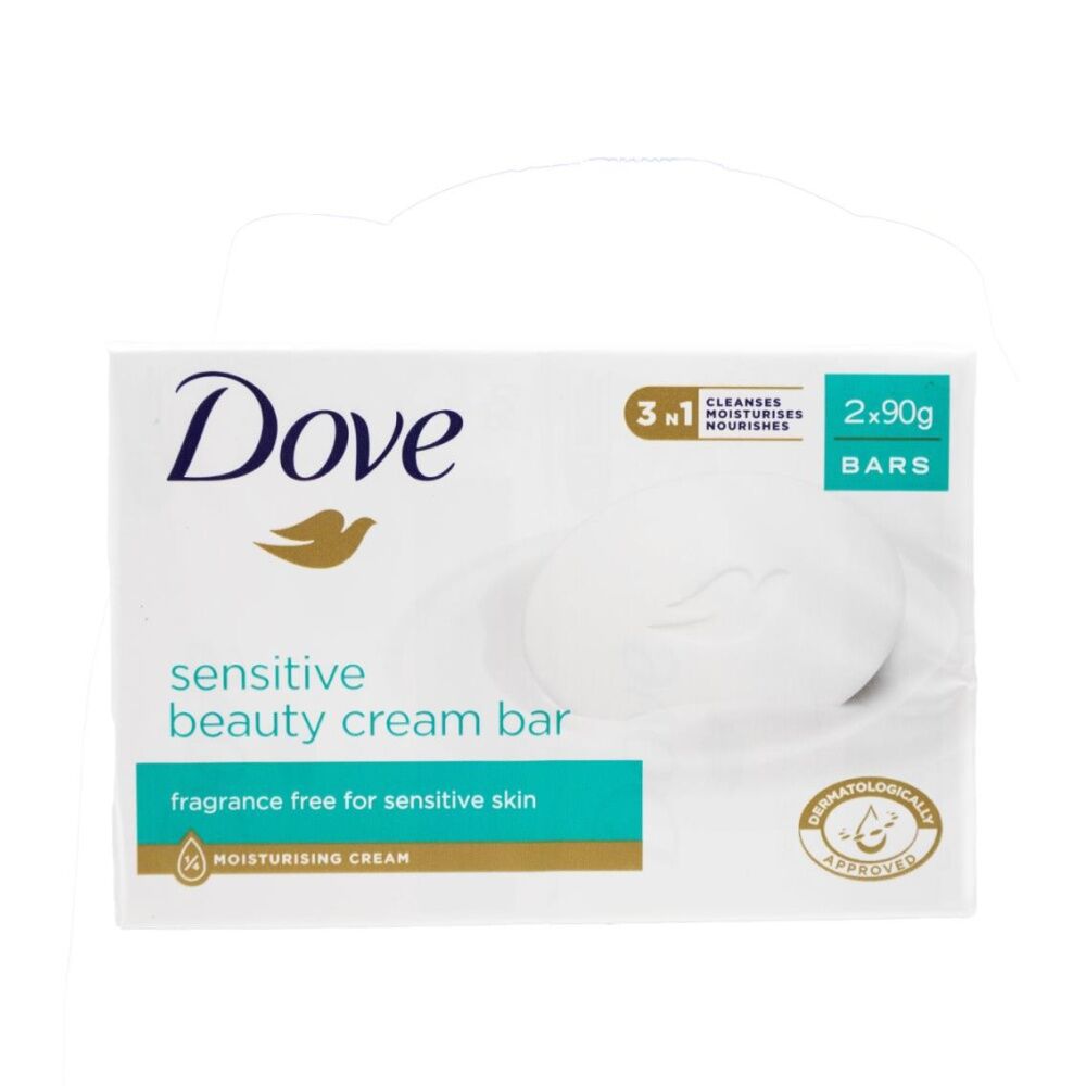 Dettol 2PK Dove Beauty Moisturising Cream Soap Bar Sensitive Fragrance-Free 90g (12 Pack) — image 2