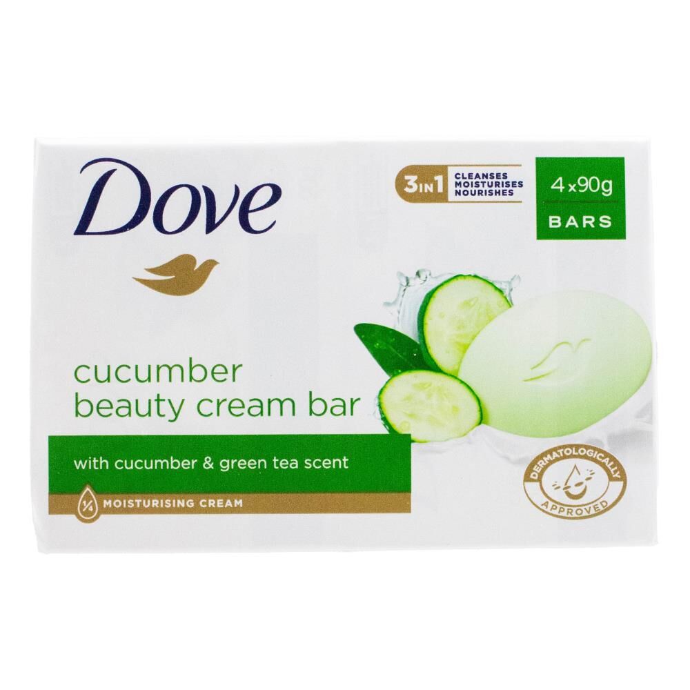 Dettol Dove Beauty Moisturising Cream Soap Bar w/Cucumber & Green Tea 90g (4 Pack)