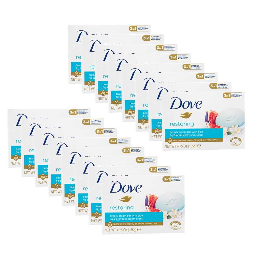 Dove 16PK Beauty Cream Bar Blue Fig Orange Blossom Scent Restoring Soap Pack 135g
