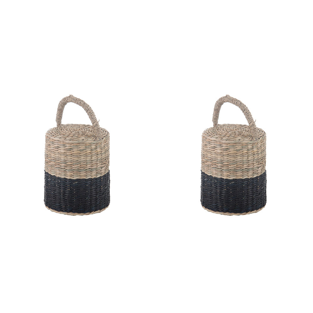 Ladelle Hanoi Woven Seagrass Cylinder Floor Door Bumper/Stopper Black (2 Pack)