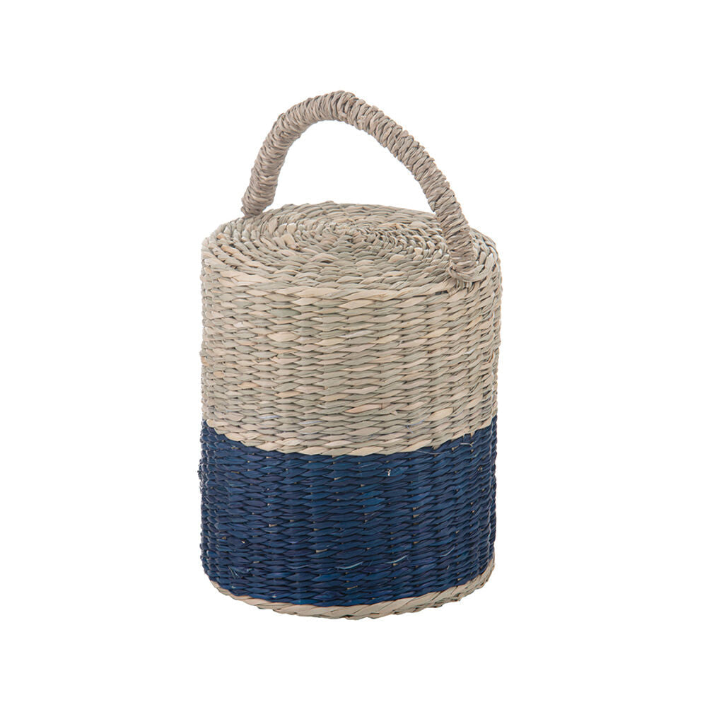 Ladelle Durable Hanoi Woven Seagrass Cylinder Floor Door Bumper/Stopper — Blue