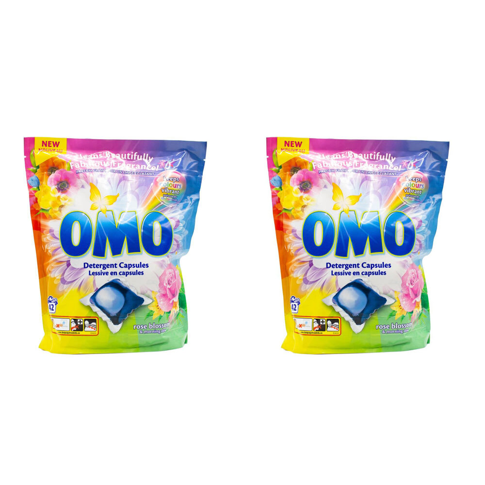 Omo Detergent Laundry Stain Removal Capsules Rose Blossom & Morning Dew (84 Pieces)