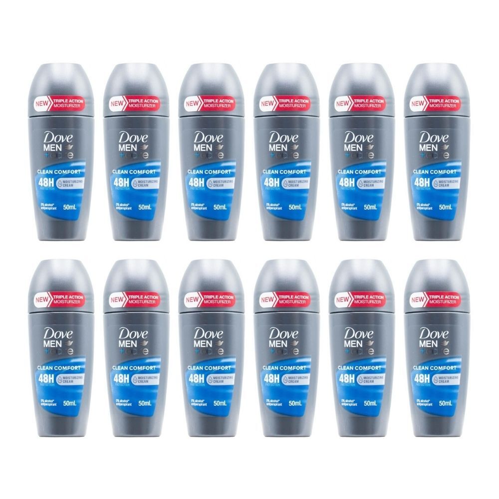 Dove Men+Care Clean Comfort Roll On Antiperspirant Deodorant 48H 50ml (12 Pack)