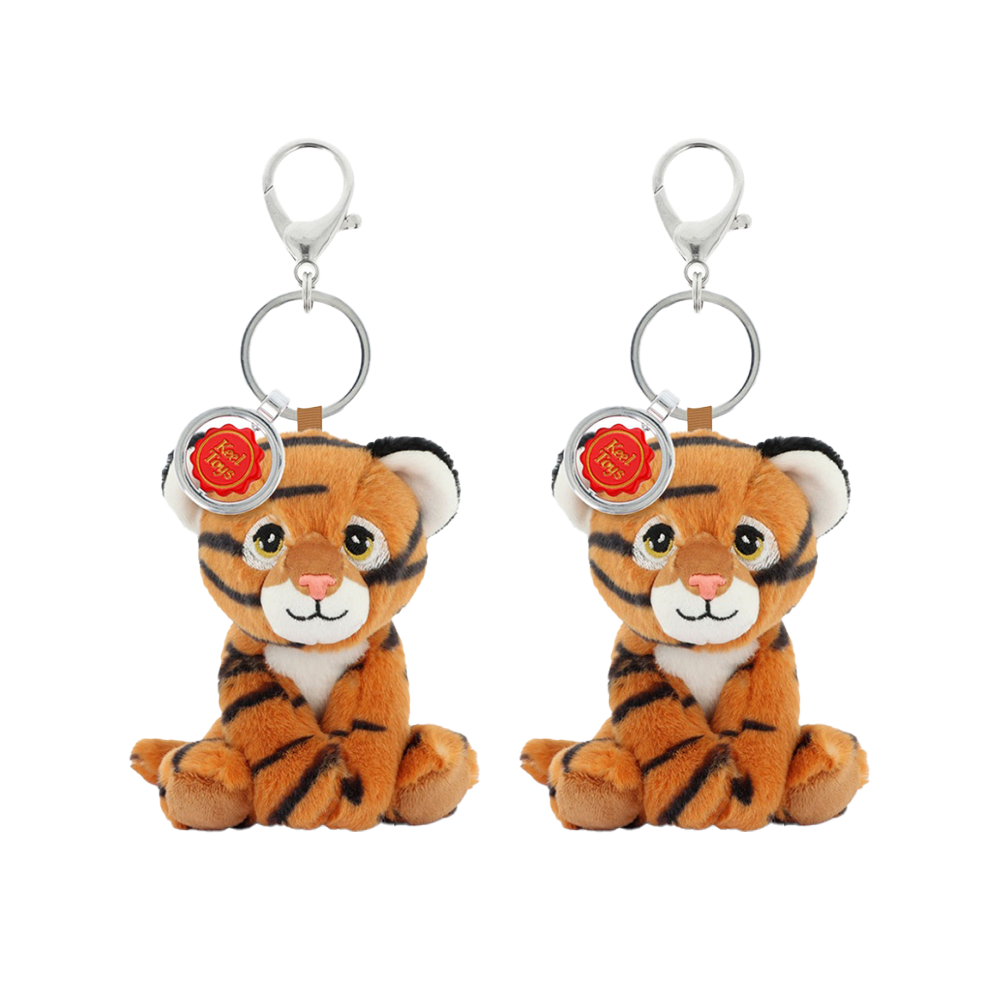 Keeleco Tiger Recycled Material Plush Toy Bag Charm Keychain Accessory (2 Pack)