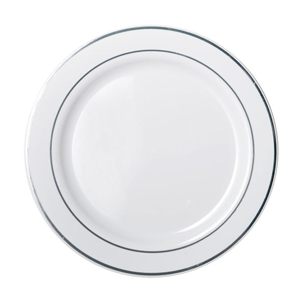 Partyware Heavy Duty Dinner Plates Set w/ Silver Lining 260mm White (24 Pack of 6)
