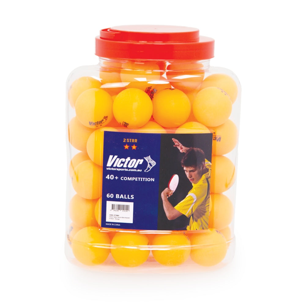 Victor Sports Victor Table Tennis Balls Bucket 2-Star Storage Container Orange (60 Pieces)