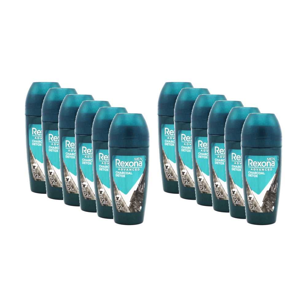 Rexona 12PK Antiperspirant Men Advanced Charcoal Detox 72H 45mL
