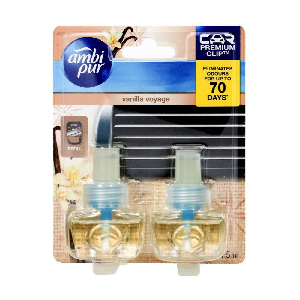 Ambi Pur Car Air Freshener Set w/ Premium Clip Vanilla Voyage 7.5mL (3 Pack of 2) — image 2