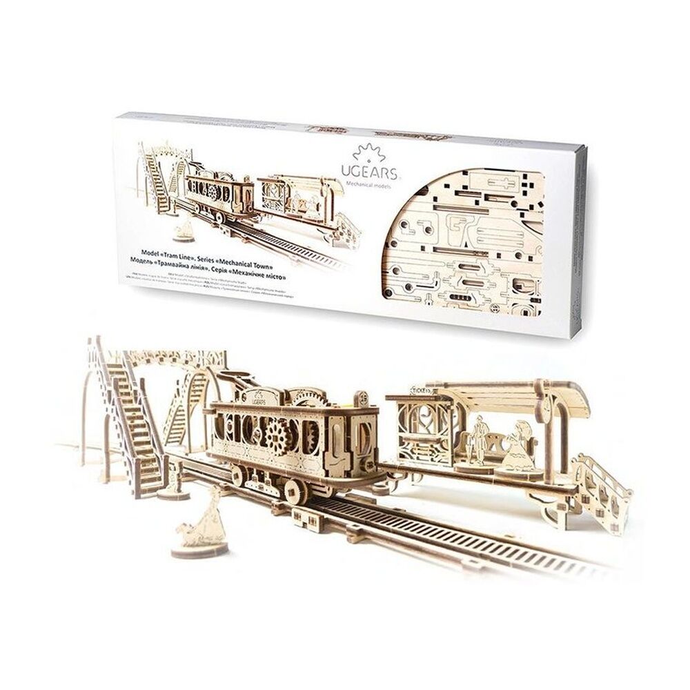 Ugears 284pc 14y+ Model Tram Line Mechanical Towns Series Wooden Diorama — image 2