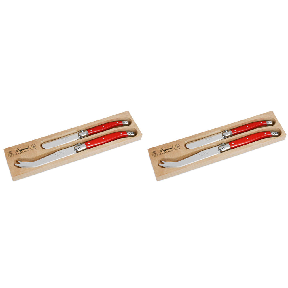 Andre Verdier Laguiole Debutant Cheese Knife Set Spreader Slicer Knives Red (4 Pieces)