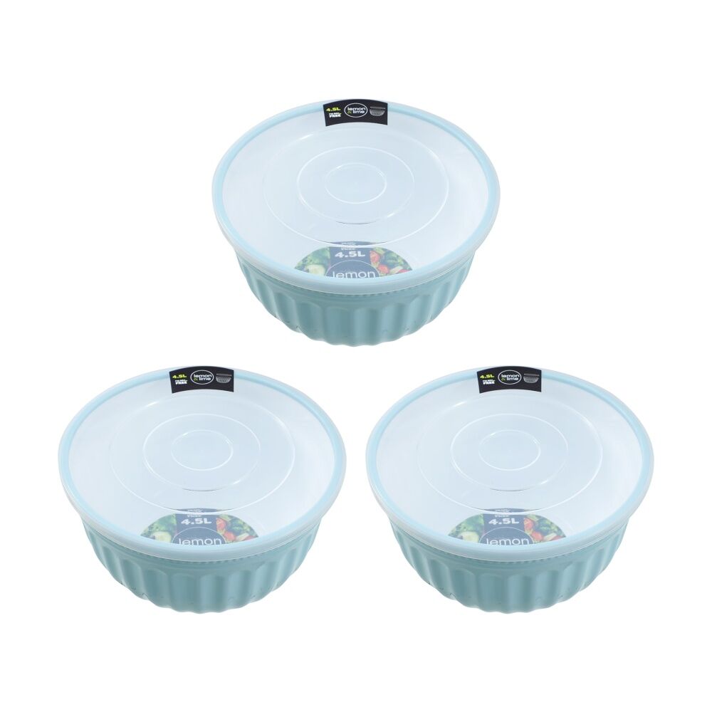 Lemon and Lime Salad Bowl Lidded 4.5L Food Safe Kitchenware Assorted (3 Pack)