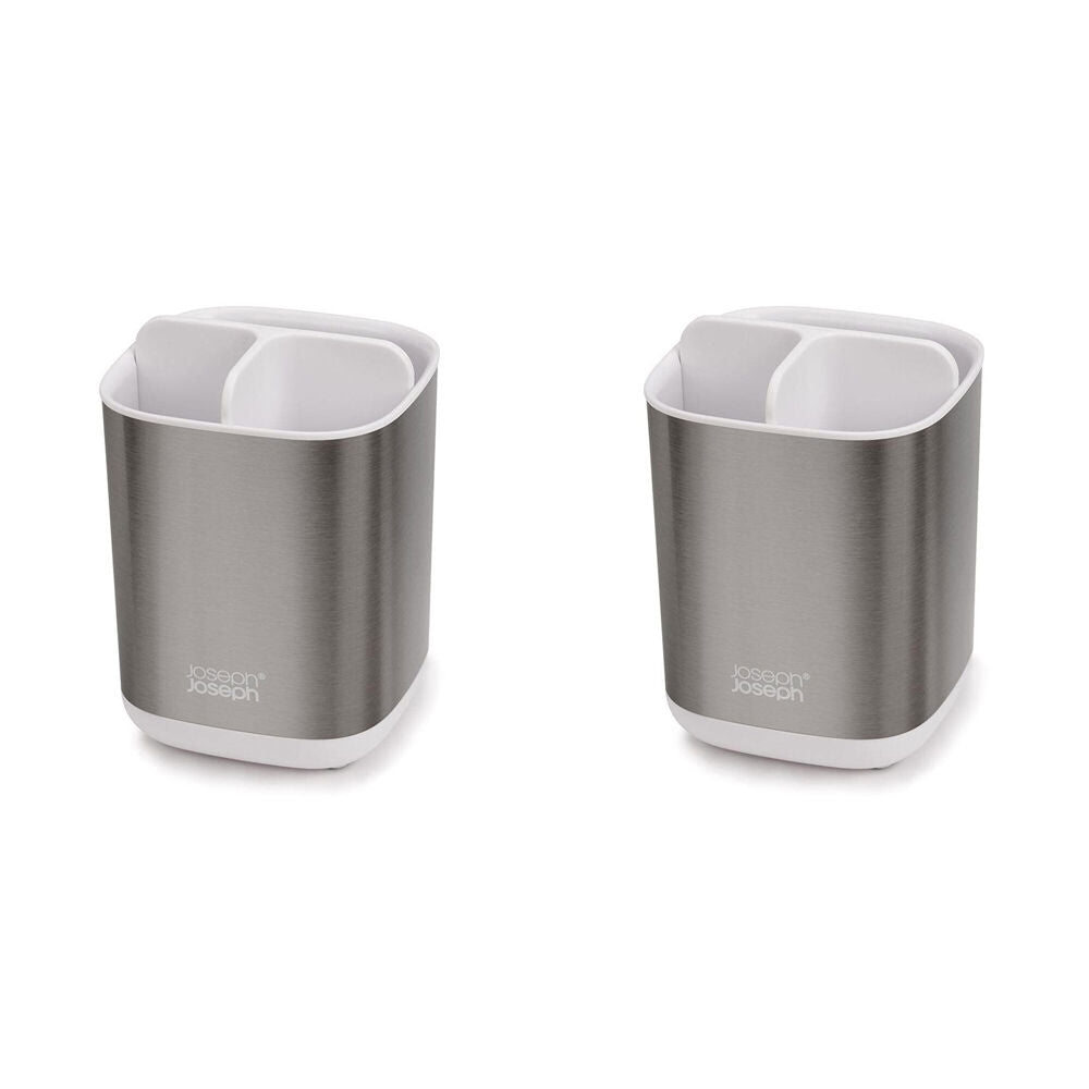 Joseph Joseph EasyStore Steel Toothbrush Caddy - White/Silver (2 Pack)