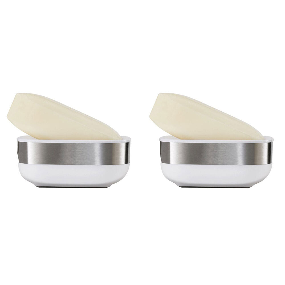 Joseph Joseph Slim Steel Compact Soap Dish - White (2 Pack)