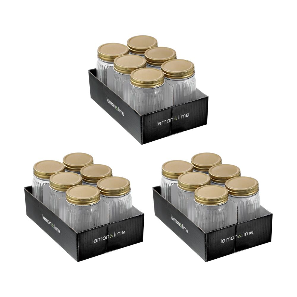 Lemon and Lime 6pc Lemon and Lime Roma Ribbed Conserve Jar 450ml Food Safe Kitchenware (3 Pack)