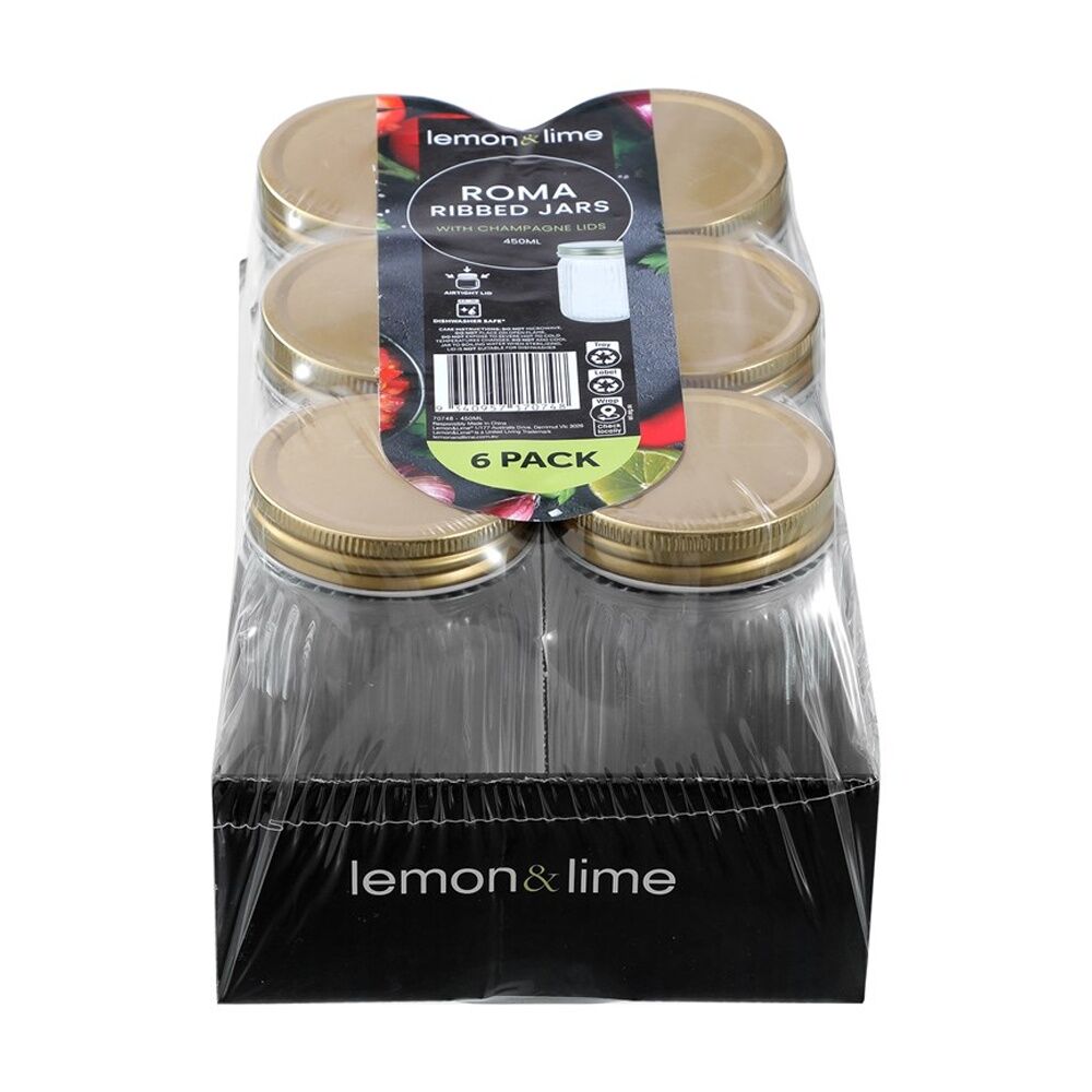 Lemon and Lime 6pc Lemon and Lime Roma Ribbed Conserve Jar 450ml Food Safe Kitchenware (3 Pack) — image 4