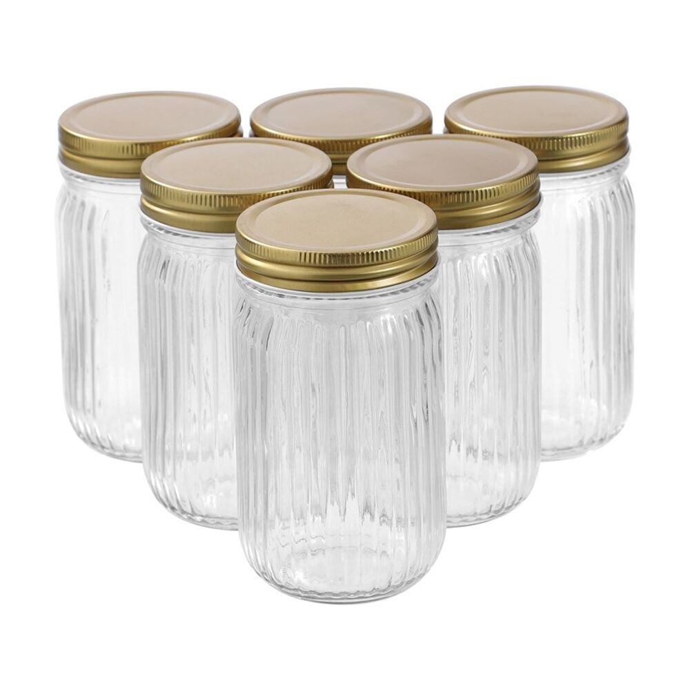 Lemon and Lime 6pc Lemon and Lime Roma Ribbed Conserve Jar 450ml Food Safe Kitchenware (6 Pack) — image 6