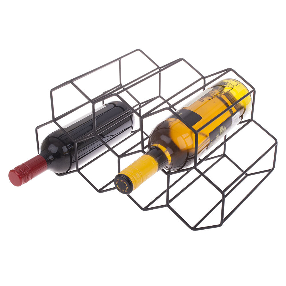 Bartender 9 Bottle Hexagonal Wine Rack Drink Organiser Display Black (2 Pack) — image 3