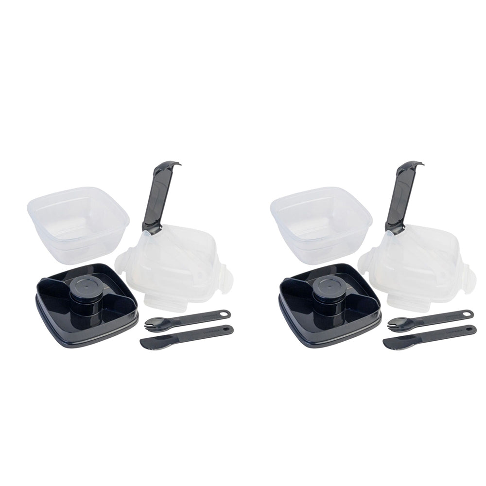Locknlock 2in1 To-Go 1.5L Salad Container w/ Spoon/Fork - Black (2 Pack)