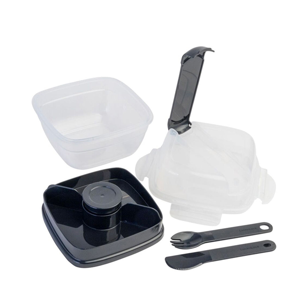 Locknlock 2in1 To-Go 1.5L Salad Container w/ Spoon/Fork - Black (2 Pack) — image 2