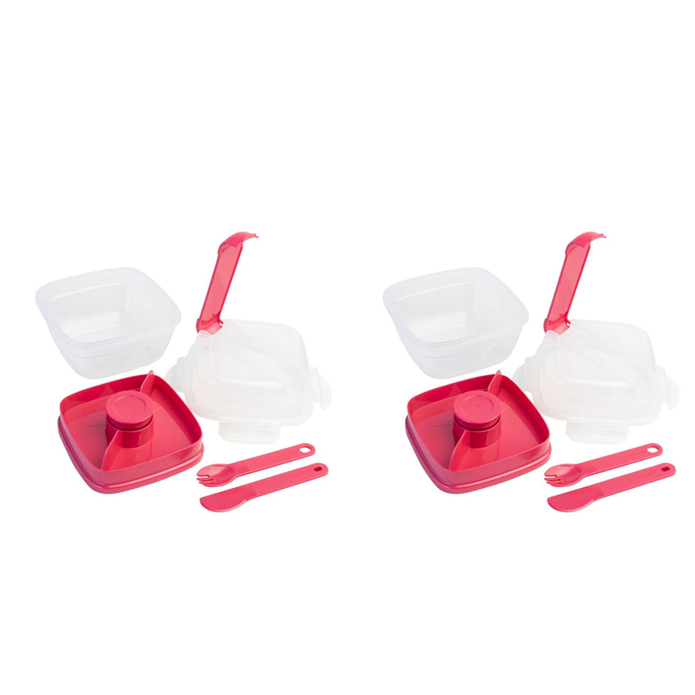 Locknlock 2in1 To-Go 1.5L Salad Container Lunchbox Storage w/Spoon/Fork BLK (2 Pack)