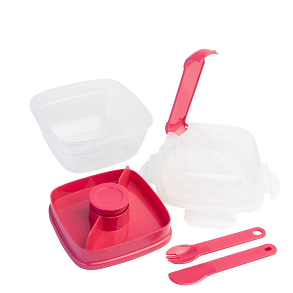 Locknlock 2in1 To-Go 1.5L Salad Container Lunchbox Storage w/Spoon/Fork BLK (2 Pack) — image 2