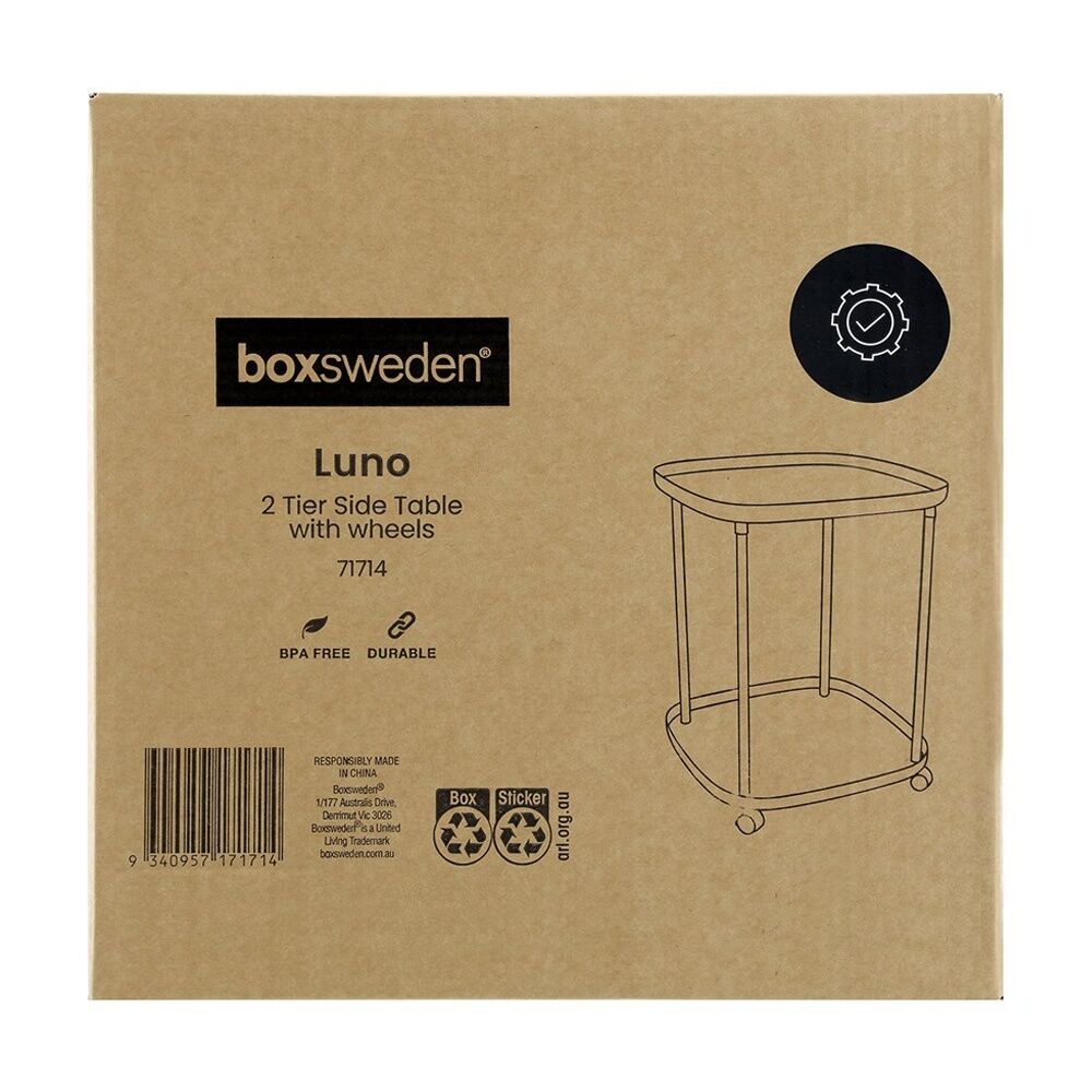 Boxsweden Luno 2 Tier Side Table w/ Wheels 39x39x50cm Durable Design Assorted — image 8